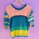 COLORFUL KNIT CROP SLEEVE SWEATER