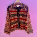 AS-IS 1970S COLLARED STRIPED KNIT SWEATER W/ TOGGLE BUTTONS