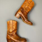 AMAZING! LEATHER CROSSHATCH STITCH PANEL INLAY EMBROIDERED COWBOY BOOTS