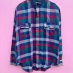 1980S-90S MULTICOLORED MADRAS PLAID COLLARED LONG SLEEVE SHIRT