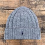 CLASSIC GREY KNIT WOOL EMBROIDERED LOGO RIBBED BEANIE CAP