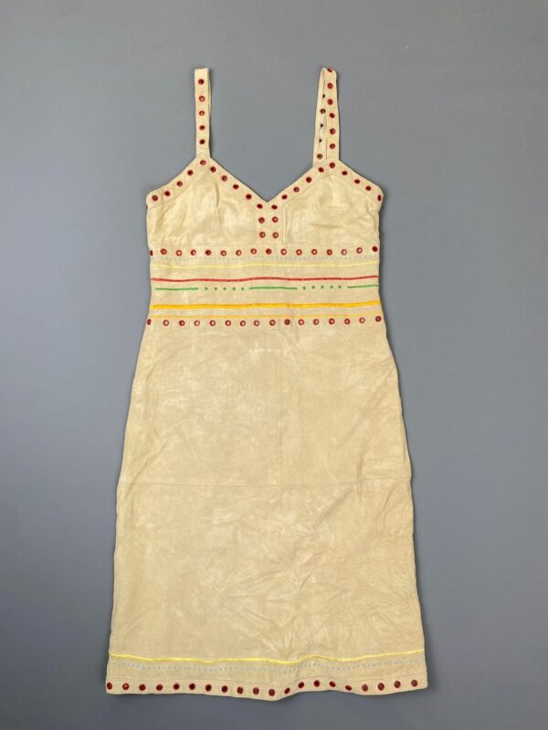 SO FUN! 1990S-Y2K GROMMETTED & EMBROIDERED SUEDE SWEETHEART DRESS