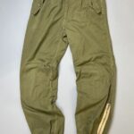 BEAUTIFUL BRUSHED SATEEN ITALIAN AIRFORCE MILITARY TROUSERS CONTRAST STITCHING CINCHED ANKLE, KNEE PADDING & EXPOSED ZIPPER