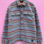STRIPED POLY WOOL BLEND SNAP BUTTON JACKET