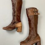 UNREAL! 1960S PONY HAIR COWHIDE ZIPPERED BLOCK HEEL KNEE HIGH GO-GO BOOTS DOUBLE BUCKLE DETAIL – MADE IN SPAIN