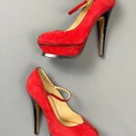 SUEDE PEEP TOE MARY JANE PLATFORM HEELS