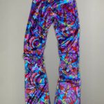 CUTE! 1990S FUNKY GEOMETRIC PRINTED VELOUR FLARED STRETCHY PANTS