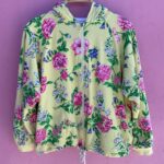 CUTE! 1990S FLORAL PRINT HOODED JACKET TERRY CLOTH INTERIOR