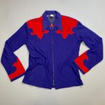 SO COOL! 1960S RIBBED LONG SLEEVE ZIP FRONT SHIRT VELOUR COLLAR & DECORATIVE FRONT PANEL