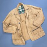 *AS-IS* SOFT CANVAS HUNTING JACKET ANIMAL PRINT FLANNEL LINING & LEATHER BUTTON ACCENTS
