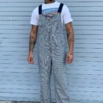 *AS-IS* CUTE!!! DISTRESSED SEARSUCKER ZIPUP OVERALLS W/ ELASTIC STRAPS