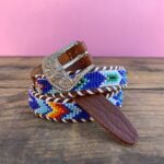 CUTE BROWN LEATHER NATIVE AMERICAN STYLE COLORFUL BEADED SMALL BELT