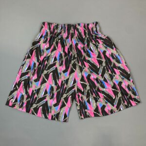 PLATINUM EVERYWEAR U.S.A PINK GEOMETRIC PRINT DEADSTOCK NWT 1990S COTTON WORKOUT SHORTS W/ POCKETS in PINK, BLACK
