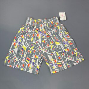 PLATINUM EVERYWEAR U.S.A GRAY GEOMETRIC YELLOW DEADSTOCK NWT 1990S COTTON WORKOUT SHORTS W/ POCKETS in GRAY, YELLOW