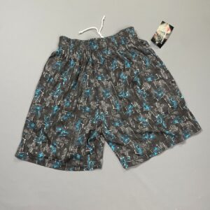 PLATINUM EVERYWEAR U.S.A BLACK ABSTRACT DEADSTOCK NWT 1990S COTTON WORKOUT SHORTS W/ POCKETS in BLACK