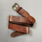 AS-IS SOFT OILED LEATHER BELT W/ TEXTURED BRASS ROLLER BUCKLE