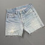 *AS IS* WELL LOVED CUT OFF LEVIS LIGHT WASH DENIM FADED HIGH WAIST SHORTS NO BACK TAG
