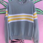AS-IS 70S RIBBED COLORBLOCK PULLOVER SWEATSHIRT W/ TERRRYCLOTH STRIPES