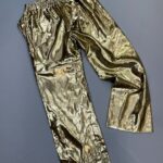 WOW! 1970S-80S UNION MADE! LIQUID GOLD LAMÈ WIDE LEG DISCO PANTS