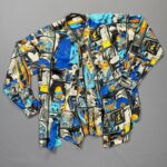 COOL! 1990S SILKY ABSTRACT WARDROBE PAINTING LONG SLEEVE BUTTON UP SHIRT