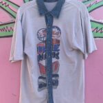 FUN REPURPOSED NEW YORK METS TSHIRT ADDED DENIM COLLAR & PLACKET