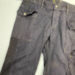 UNIQUE 2-TONE 100% COTTON INDIGO PATCHWORK EUROPEAN WORKWEAR PANTS CARGO POCKETS, CONTRAST STITCHING