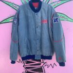 ACID WASH NFL NEW YORK GIANTS BUTTON UP STARTER JACKET