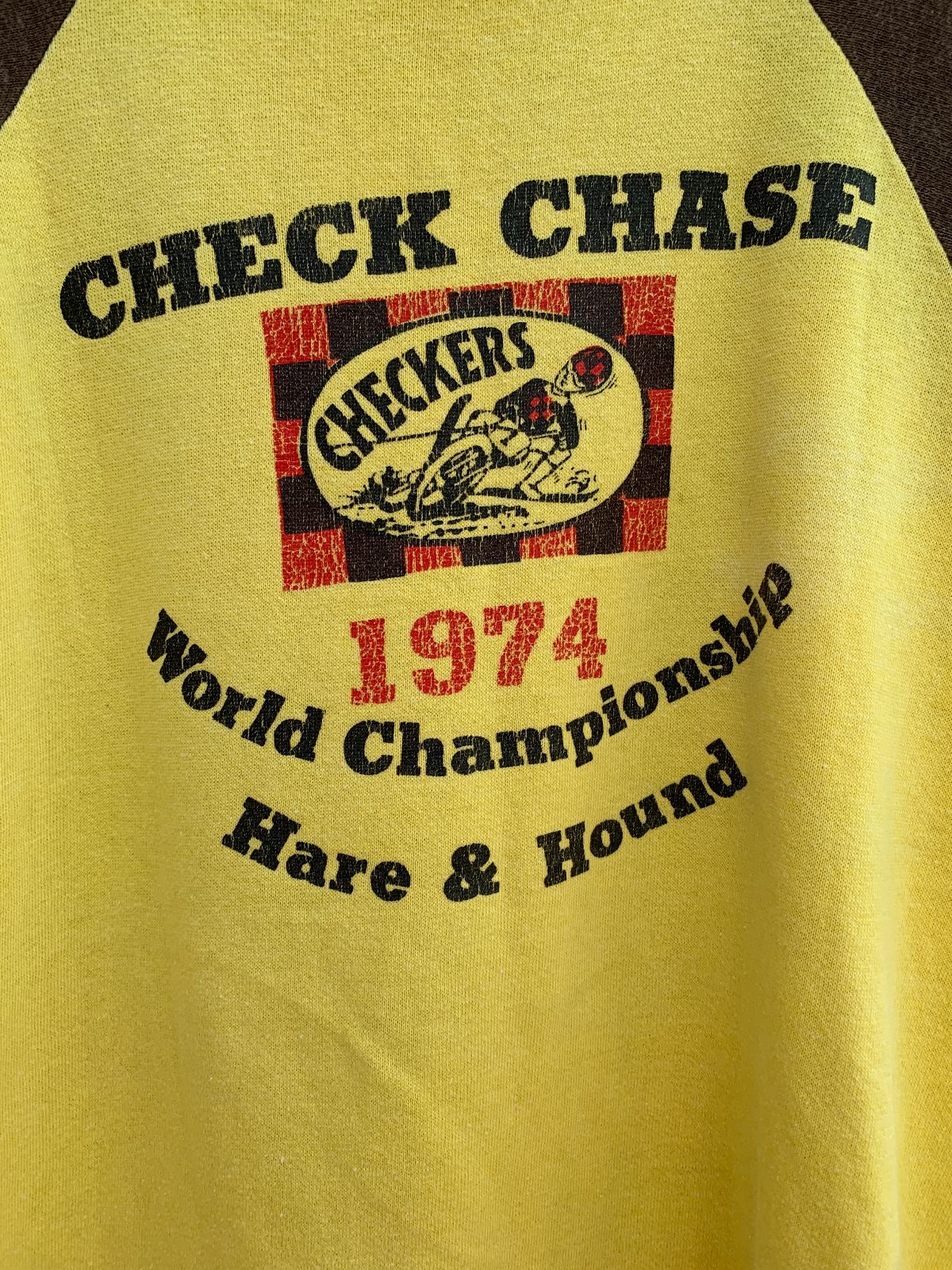 AS-IS EPIC 1974 WORLD CHAMPIONSHIP MOTORCROSS CHECK CHASE RAGLAN SHORT SLEEVE SWEATSHIRT