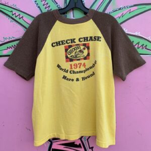 Photo detail:AS-IS EPIC 1974 WORLD CHAMPIONSHIP MOTORCROSS CHECK CHASE RAGLAN SHORT SLEEVE SWEATSHIRT