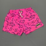 BRIGHT! 1980S NEON GECKO PRINT NYLON SWIM TRUNKS