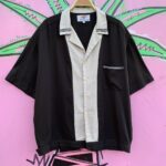 1990S BUTTON UP PANEL BOWLING SHIRT W/ STRIPE ACCENTS ON COLLAR AND POCKET