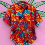 CUTE! 100% COTTON 1980S COLORFUL HAWAIIAN PRINT SHIRT – LADIES