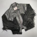 AWESOME! WESTERN SUEDE & LEATHER JACKET FRINGE SLEEVES LEATHER BOMBER JACKET