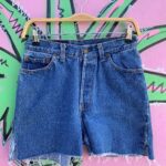 LEVIS CUT OFF DENIM SHORTS LONGER CUT SLIT SIDES