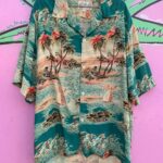 1990S – Y2K MADE IN USA LUCKY BRAND RAYON TROPICAL SURF PRINT