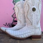 MENS WHITE PAINTED CROCODILE LEATHER BOOTS MADE IN MEXICO