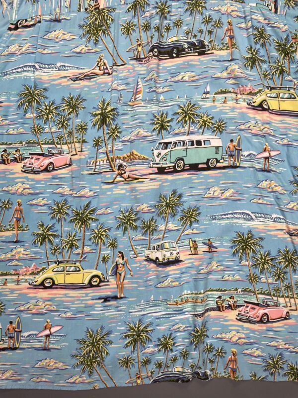 1990S SLINKY RAYON PASTEL VW BUS SURF PRINT HAWAIIAN SHIRT