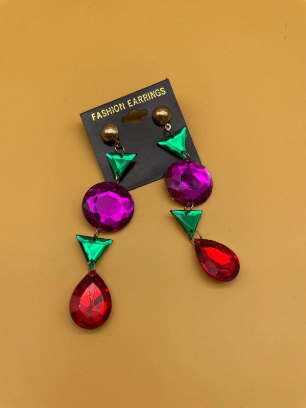 FUN! 1980S DEADSTOCK COLORFUL GEOMETRIC JEWELED TIERED DROP EARRINGS