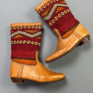 Photo detail:RARE HANDMADE & WOVEN TEXTILE LEATHER COWBOY BOOTS