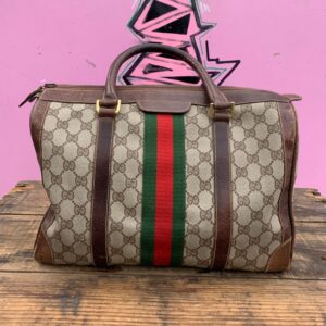 Photo detail:AS-IS WORN IN GUCCI MONOGRAM DOCTORS BAG W/ STRIPE ACCENT