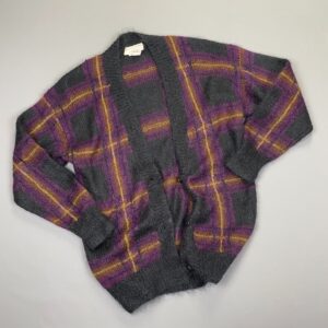 Photo detail:*AS-IS* 1990S HAND KNIT PLAID DESIGN MOHAIR CARDIGAN SWEATER