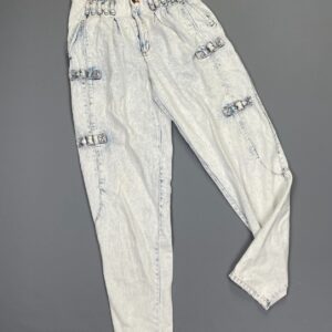 Photo detail:SUPER COOL 1980S WHITE ACID WASH DENIM JEANS BUCKLE FRONT DESIGN