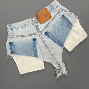 Photo detail:INSANE!!! RAW CUT LEVIS CHAPS HIGH WAIST BUTTON UP THONG SHORTS