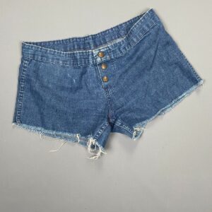 Photo detail:RAD! TRUE VINTAGE 1970S LOW HIPHUGGER CUTOFF DENIM SHORTS COPPER SNAP BUTTONS