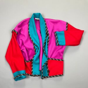 Photo detail:AS-IS 1990S COLORBLOCK FLEECE CARDIGAN JACKET STRIPED PIPING