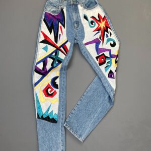 Photo detail:AMAZING!!! 1990S GEOMETRIC EMBROIDERED DESIGN DENIM JEANS