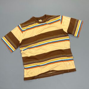 Photo detail:*AS-IS* AWESOME! 1970S-80S HORIZONTAL PRIMARY COLOR STRIPED T-SHIRT EMBROIDERED HANG TEN LOGO