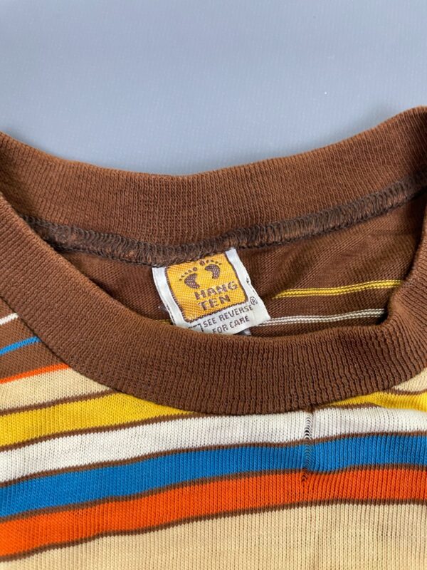 *AS-IS* AWESOME! 1970S-80S HORIZONTAL PRIMARY COLOR STRIPED T-SHIRT EMBROIDERED HANG TEN LOGO