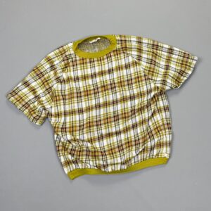 Photo detail:RAD! RARE! 1960S-70S BOXY PLAID DESIGN KNIT RINGER SHIRT CONTRAST COLLAR