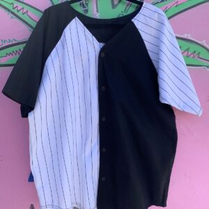 Photo detail:COLOR BLOCK PINSTRIPE BUTTON UP BASEBALL JERSEY